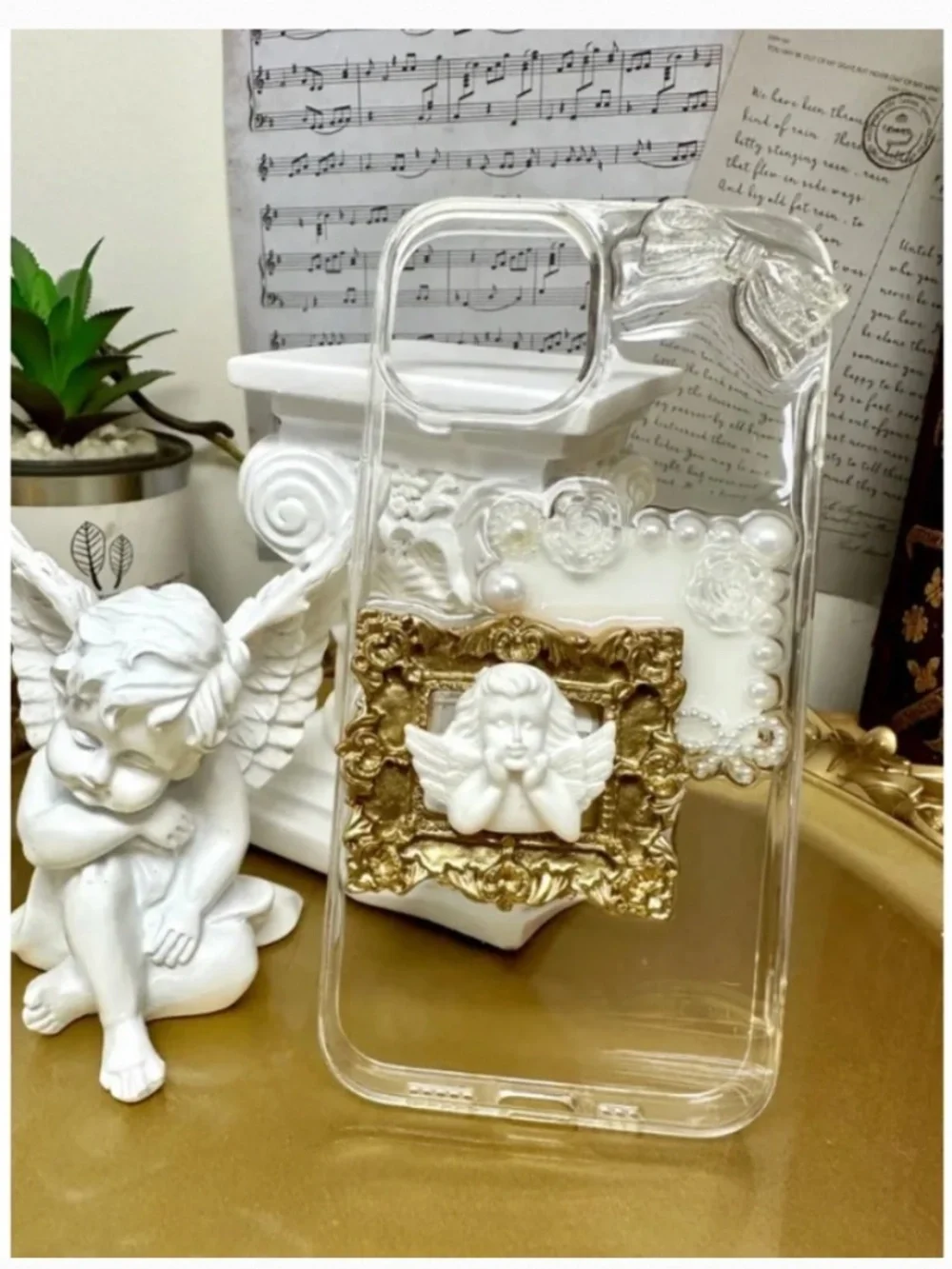iPhone 13 Baroque butterfly and angel Phone Case,Handmade case